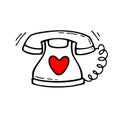 Valentine`s day theme. Vector hand drawn phone with heart. Royalty Free Stock Photo